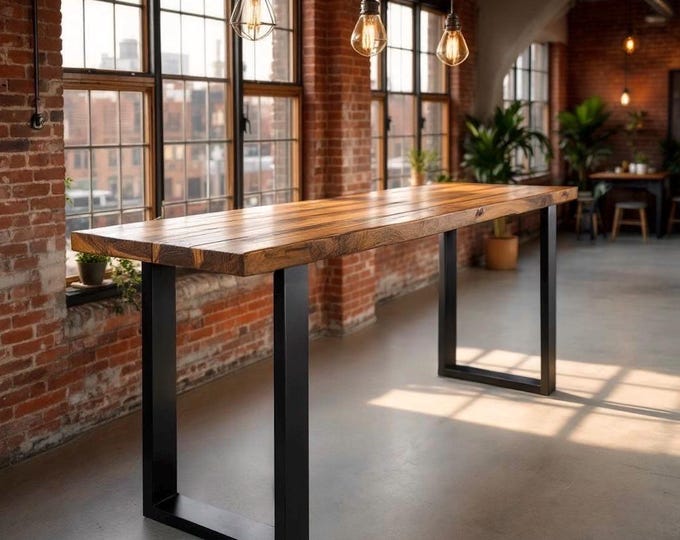 RUSTIC BAR TABLE | Industrial Bar Table | Solid Wood and Steel Bar Table Pub Table Counter Table | Modern Industrial Table | Free Shipping!