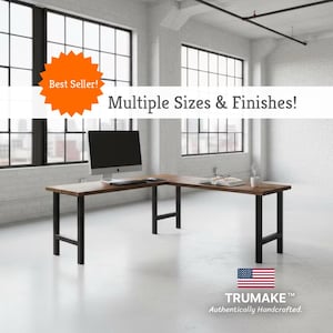 H-Leg Rustic L-DESK, Wood Steel L-Shaped Desk, Home Office Desk, Computer Dresk, Corner Desk, Farmhouse Desks, Modern Industrial Desks