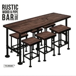 Bar Table and Bar Stools Set, Rustic Wood and Steel Pipe, Industrial Counter Height Table, Pub Tabl, Kitchen Breakfast Table, Modern Table