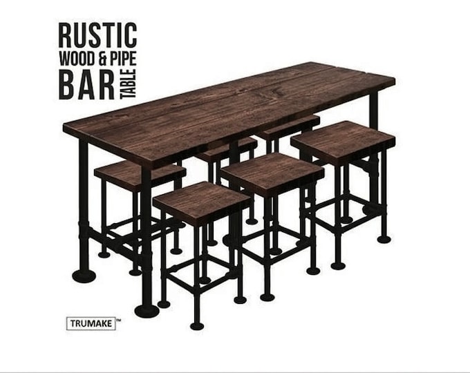 Bar Table and Bar Stools Set, Rustic Wood and Steel Pipe, Industrial Counter Height Table, Pub Tabl, Kitchen Breakfast Table, Modern Table