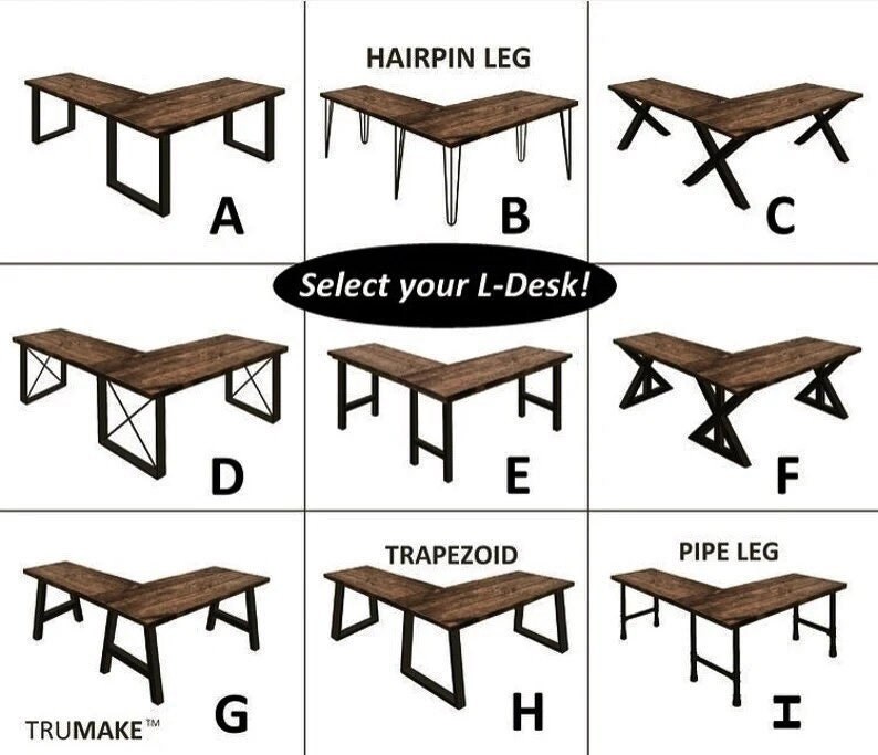 TRUMAKE Desk made with beautiful rustic wood and industrial steel legs Customizable LDesk
