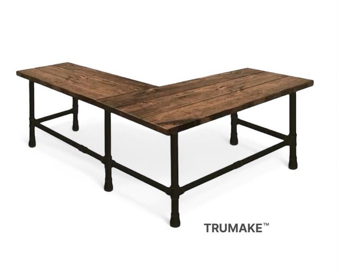 TRUMAKE™ L-Shaped Desk, L-Desk, Industrial Style Pipe and Wood Computer Desk, Corner Desk, Rustic Wood Desk, Wood Desk, Office Desk, USA