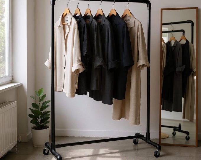 Rustic industrial pipe clothes rack | Clothing rack | Retail Clothing Storage | Pipe Rack Rolling Clothing Rack on wheels pipe garment rack