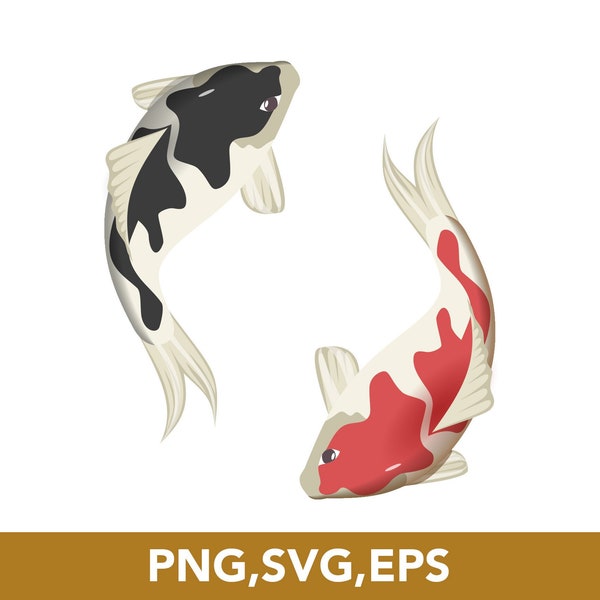 Koi Fish Swimming Red and Black art, SVG bundle, PNG, EPS, Vector Files, Clip Art - Digital Download