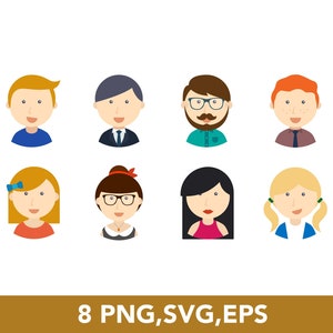 Flache Charaktere, Menschen Illustrationen, Vielfalt der Menschen, ui, SVG Bundle, PNG, EPS, Vektor Dateien, 8 Clip Arts - Digitaler Download