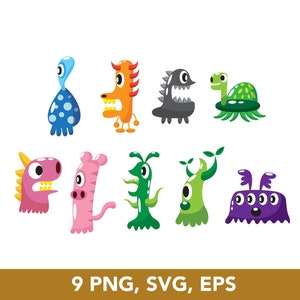 Monster svg, schattig monster, SVG, PNG, EPS, vectorbestanden, 8 Clip Arts - digitale download