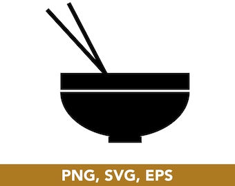 Bowl with Chopsticks, Bowl of Rice SVG, PNG, EPS, Vector File, Circut File, Clip Arts - Digital Download