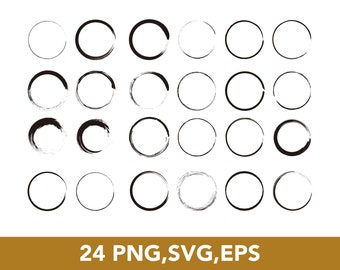 May include: Set of 24 black and white circle brush stroke frames. The frames are hand-drawn and have a rough, textured look. They are perfect for adding a unique touch to your designs.