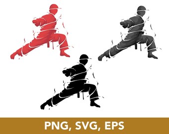 Karate, Man Punching, Kung Fu Fight, Karate SVG, PNG, EPS, Vector Files, 3 Clip Arts, Circut Files - Digital Download
