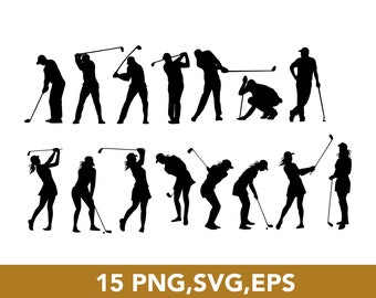 Golf Svg and Illustrations, Golfer Clipart, Golfing People, Playing Golf SVG bundle, PNG, EPS, Vector Files, 15 Clip Arts - Digital Download