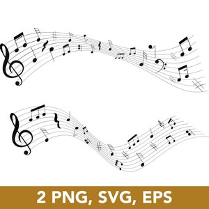 Music Wave, Music Staff, Music Tabs Art, SVG, PNG, EPS, Vector Files, 2 Clip Arts - Digital Download