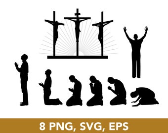 Christian Svg, Pray to God, Praying Man in Church, Cross, SVG bundle, PNG, EPS, Vector Files, Circut Files, 37 Clip Arts - Digital Download