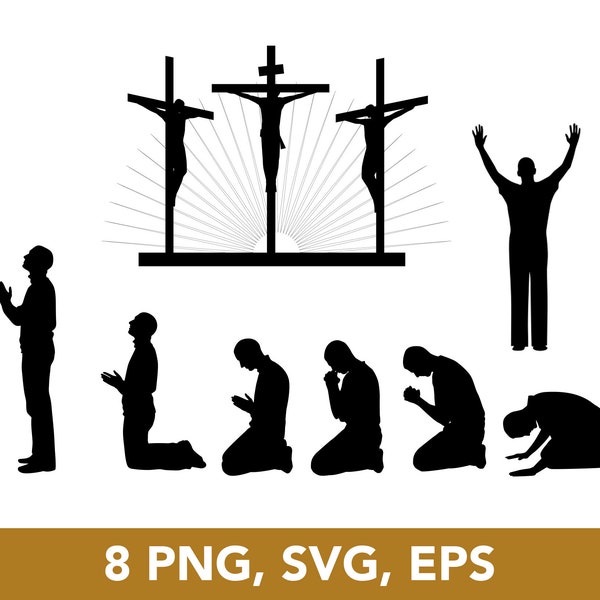 Christian Svg, Pray to God, Praying Man in Church, Cross, SVG bundle, PNG, EPS, Vector Files, Circut Files, 37 Clip Arts - Digital Download