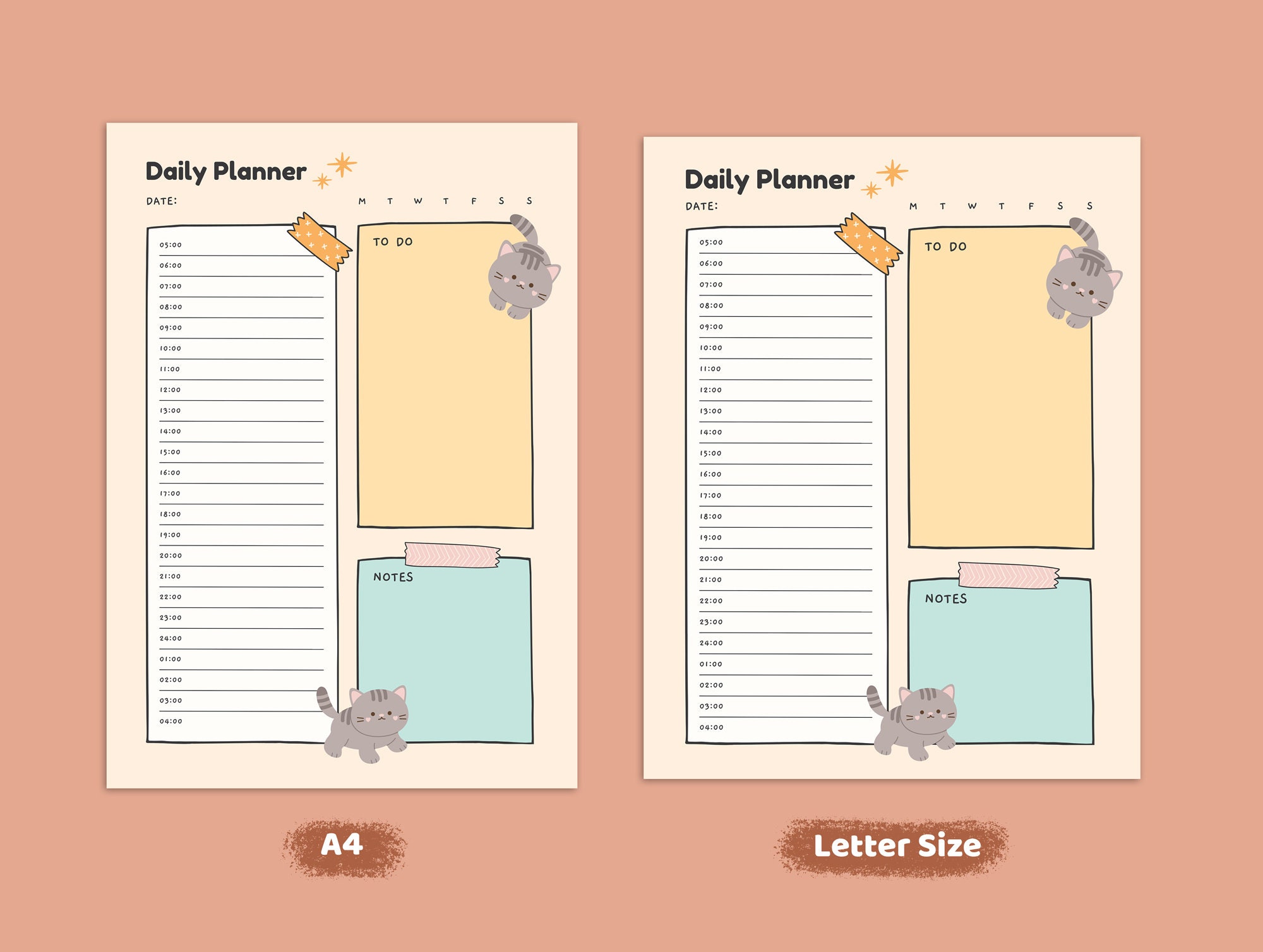 Cute Daily Planner Printable, Gray Cartoon Cat Printable Planner ...