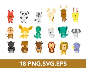 Animal, Cute Cartoon Animal Illustration SVG bundle, PNG, EPS, Vector Files, 18 Clip Arts - Digital Download