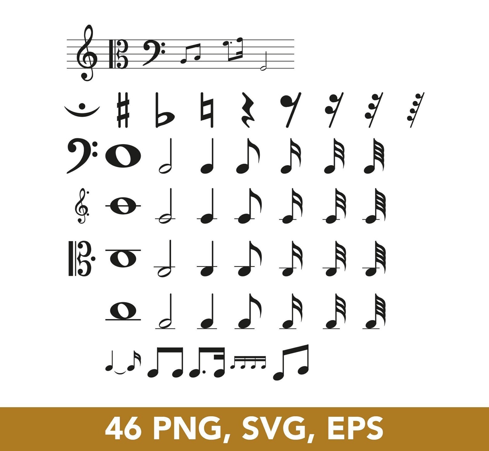 Music Note Icon Ribbon Music Notation Symbols, Music Note Icons, SVG Bundle, PNG, EPS, Vector ...