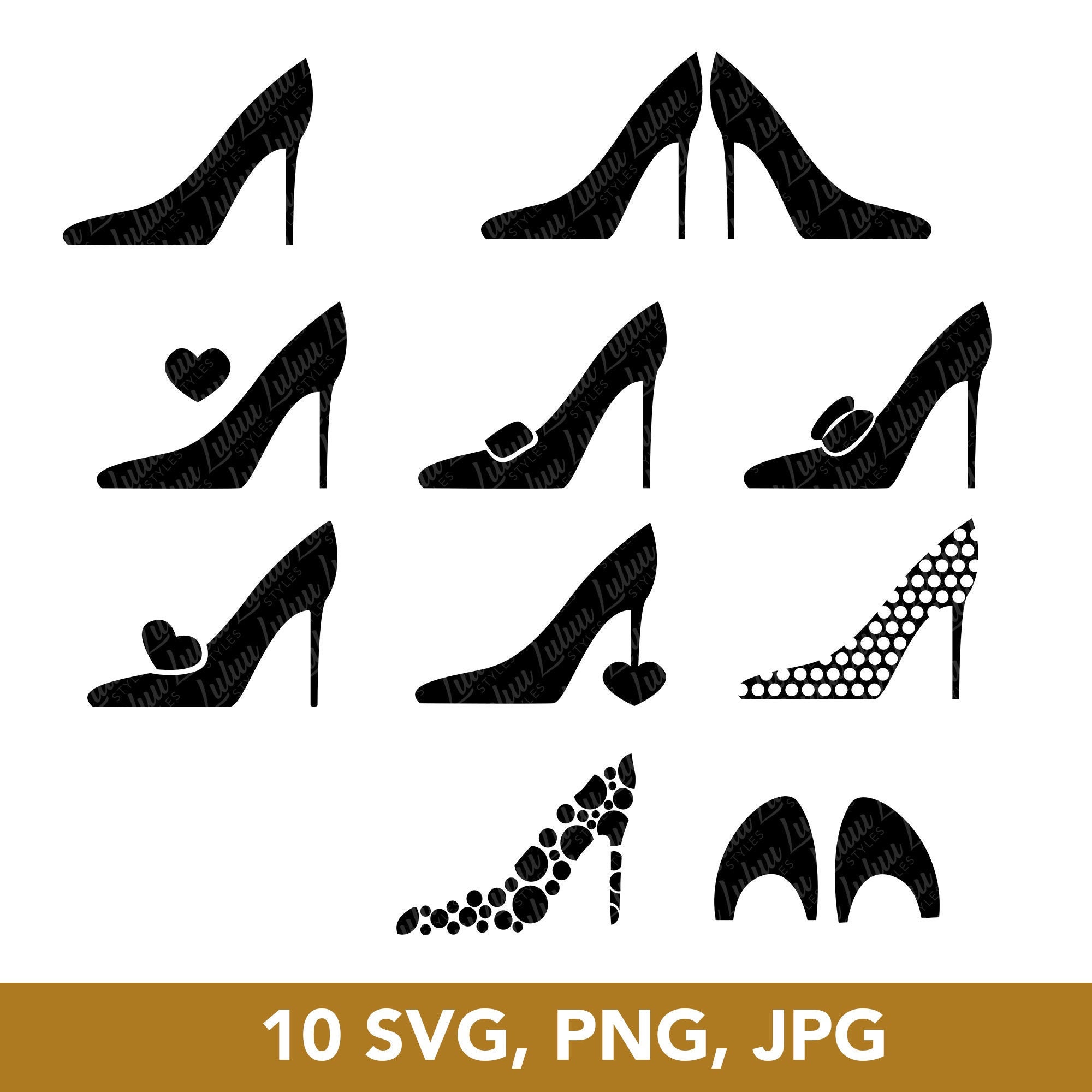 High Heel Silhouette SVG, PNG, JPG Bundle, Vector Files, Women Shoes
