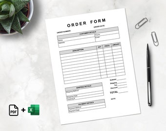 Order Form Printable, Editable MS Excel Included, Auto Calculation features, Simple Minimalist Order Form Template, Digital Download