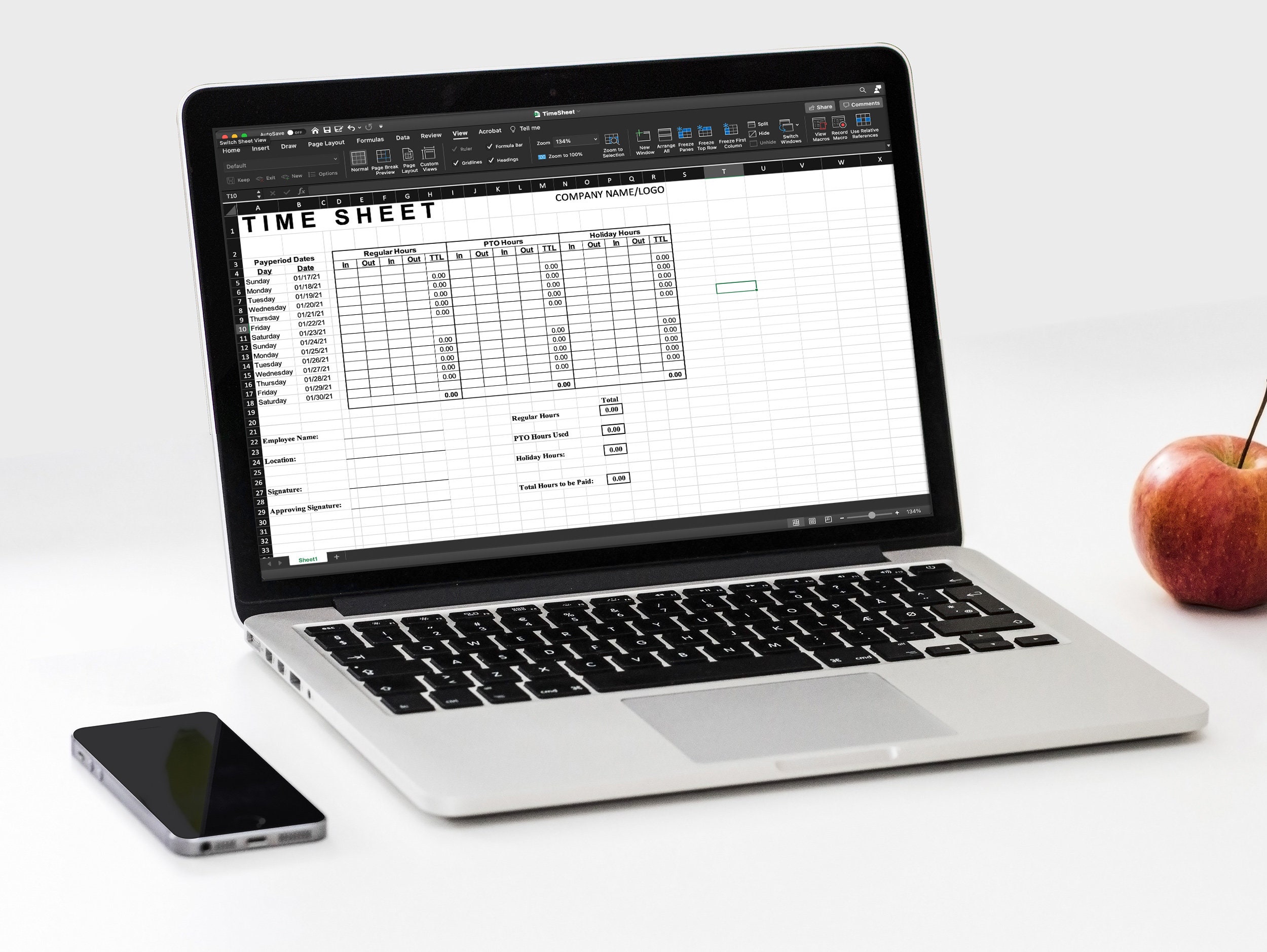 Time Sheet Printable PDF, Time Sheet Template Editable MS Excel, Auto ...
