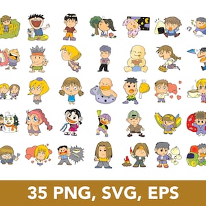 Flat Cartoon Characters, Kids and Cartoon Characters for Kindergarten, SVG bundle, PNG, EPS, Vector Files, 35 Clip Arts - Digital Download