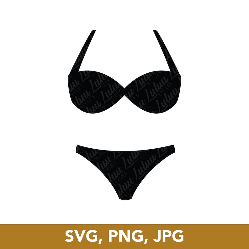May include: Black bikini with a patterned design. The top is a bandeau style and the bottom is a high-waisted style.