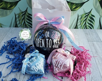 Gender Reveal Christmas Ornament with Heart Inside – Pop Apart Ball, Gift Box Included