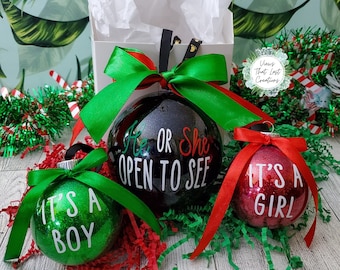 Gender Reveal Christmas Ornament with Second Ornament Inside Christmas Style with Free Gift Box/ Gender Reveal / He or She Gender Reveal