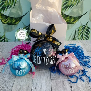 Gender Reveal Christmas Ornament with Second Ornament Inside with Free Gift Box/ Gender Reveal Ornament / He or She Gender Reveal