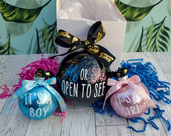 Gender Reveal Christmas Ornament with Second Ornament Inside, Gift Box Included, Baby Announcement