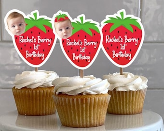 Custom Strawberry First Cupcake Toppers Berry First Birthday 1st ...