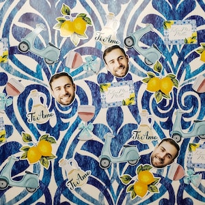 Amalfi Coast Bridal Shower Confetti 100 pieces/ Italian Theme Bridal Shower/ Lemon Theme/ Amalfi Coast Italian/ Blue Tile Lemon/ Groom Face