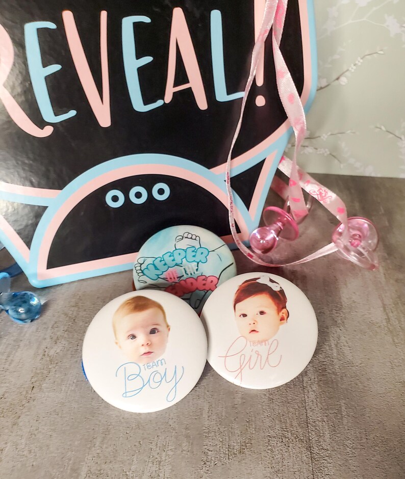 Custom Photo Gender Reveal Buttons: Team Boy, Team Girl Pins - Etsy