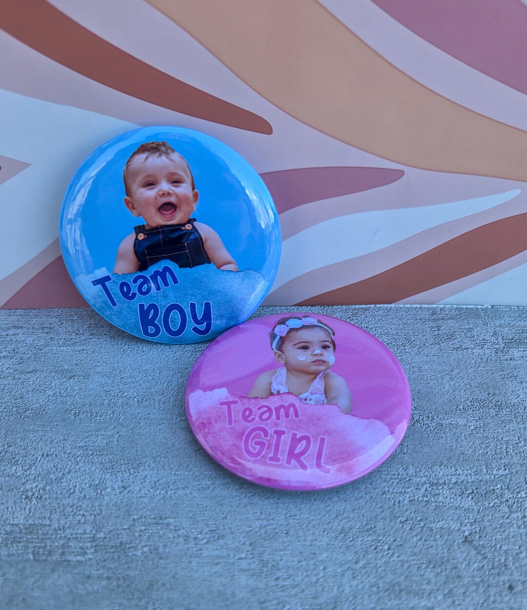 Custom Photo Gender Reveal Buttons: Team Boy, Team Girl Pins - Etsy