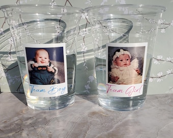 Custom Gender Reveal Cups: Mom & Dad Photo, Team Boy/Girl