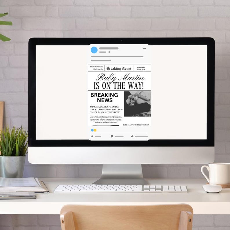 Editable Newspaper Pregnancy Announcement Template (digital Download ...