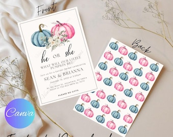 Pumpkin Gender Reveal Invitation, Fall Invite (Digital Download)