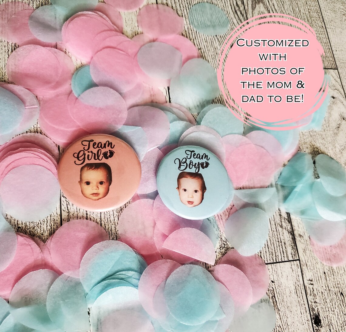Custom Photo Gender Reveal Buttons: Team Boy, Team Girl - Etsy