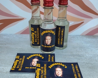 Personalized 21st Birthday Mini Liquor Bottle Labels with Photo, Party Favor