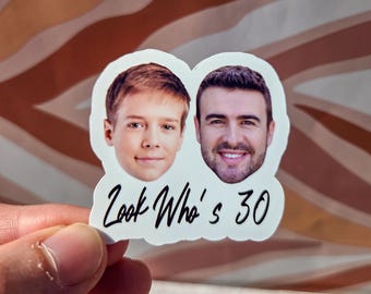 Custom Face Birthday Stickers, Personalized Party Favors, Then and Now Photos
