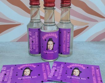 21st Birthday Mini Liquor Labels, Personalized Photo Bottle Stickers, Party Favors