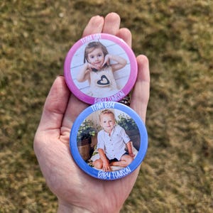Custom Photo Gender Reveal Pins: Team Boy, Team Girl Buttons