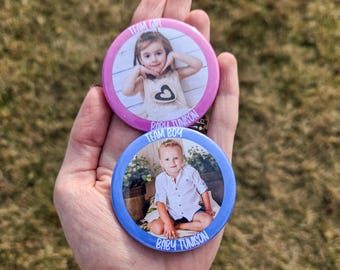 Custom Photo Gender Reveal Pins: Team Boy, Team Girl Buttons