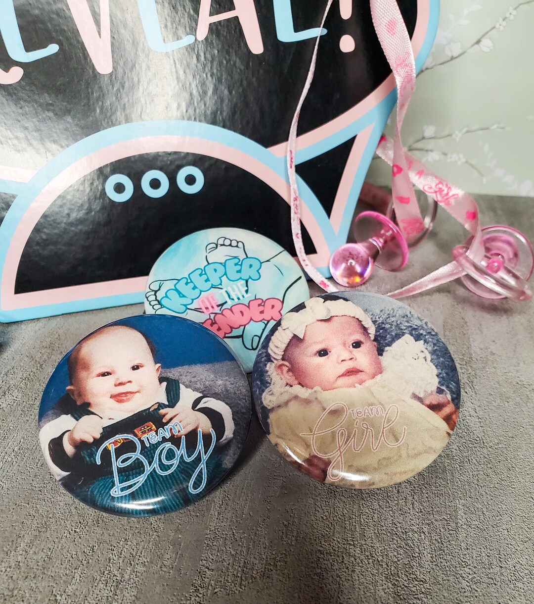 Custom Photo Gender Reveal Buttons: Team Boy and Team Girl Pins - Etsy