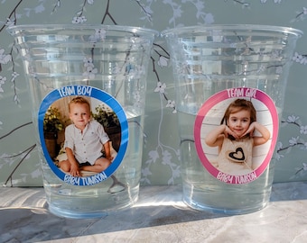Personalized Gender Reveal Cups: Photo Keepsake, Team Boy/Team Girl