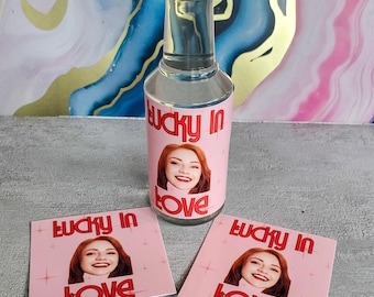 Personalized Photo Mini Liquor Bottle Labels, Lucky In Love Bachelorette Favors