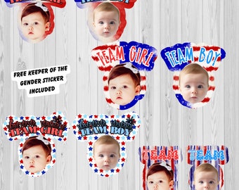 Custom 4th of July Gender Reveal Stickers: Team Boy, Team Girl