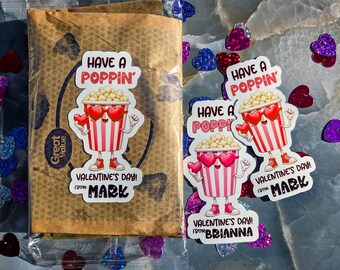 Personalized Have a Poppin’ Valentine’s Day Stickers/ Popcorn Stickers/ Classroom Favor Stickers/ Kids School Valentines/ Treat Bag Stickers