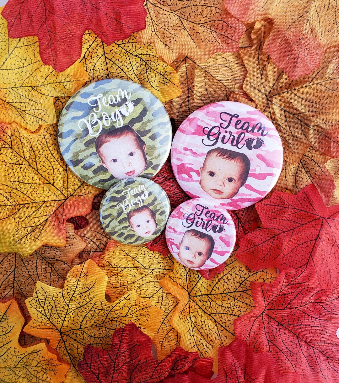 Camo Gender Reveal Buttons: Custom Team Boy, Team Girl, Photo Pins - Etsy