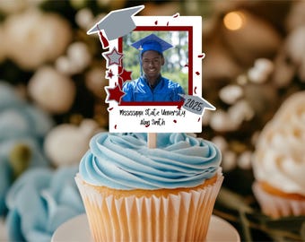 Custom Photo Graduation Cupcake Toppers, Class of 2026