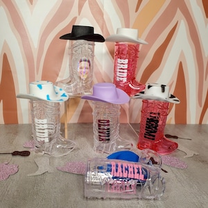 Customized Name Cowboy Boot Shot Glasses/ Cowgirl Boot Shot Glasses/ Bachelorette Party Favors/ Let's Go Girls/ Nash Bash Shot Glasses